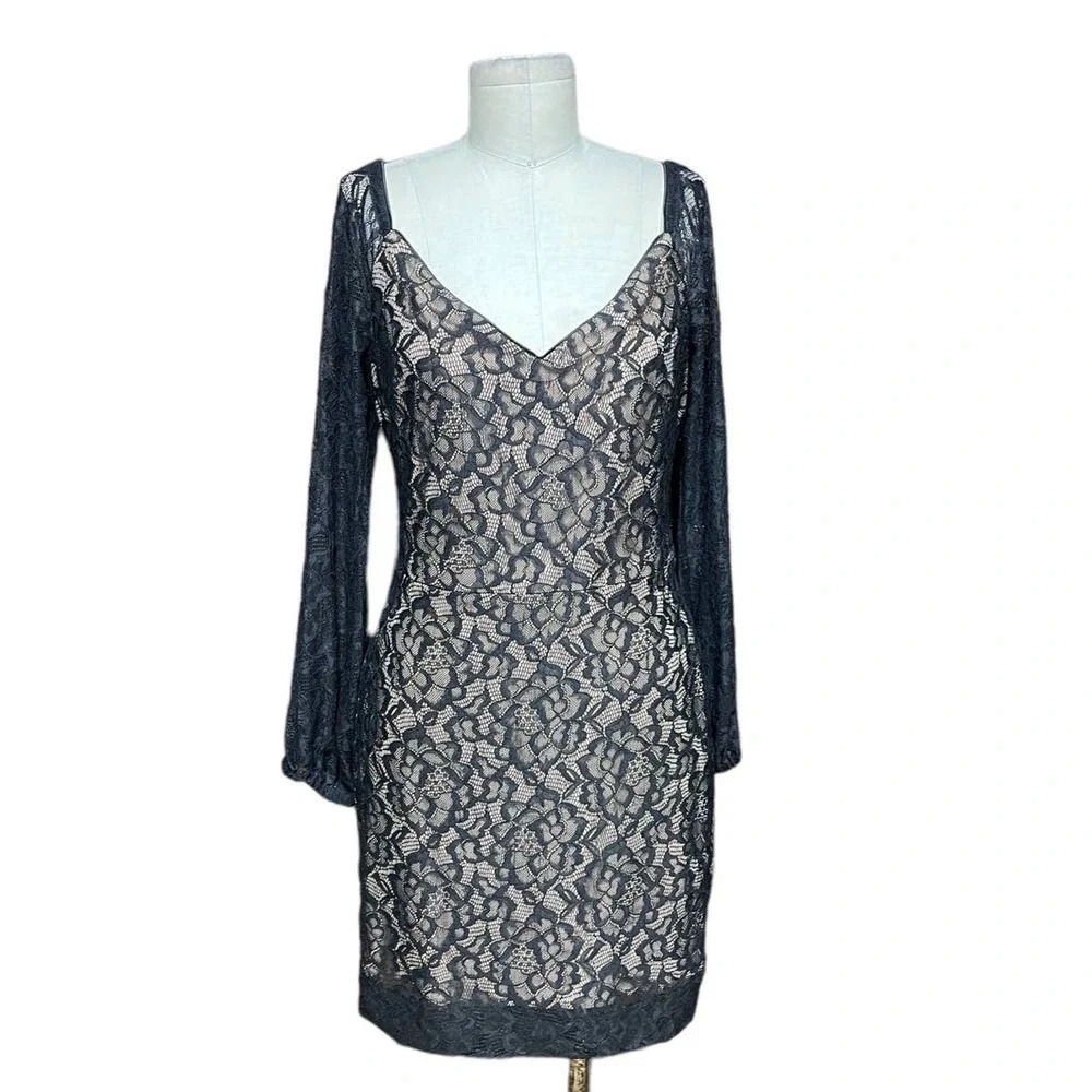 Dress The Population Off Shoulder Blouson Sleeve Lace‎ Dress Black Size Medium